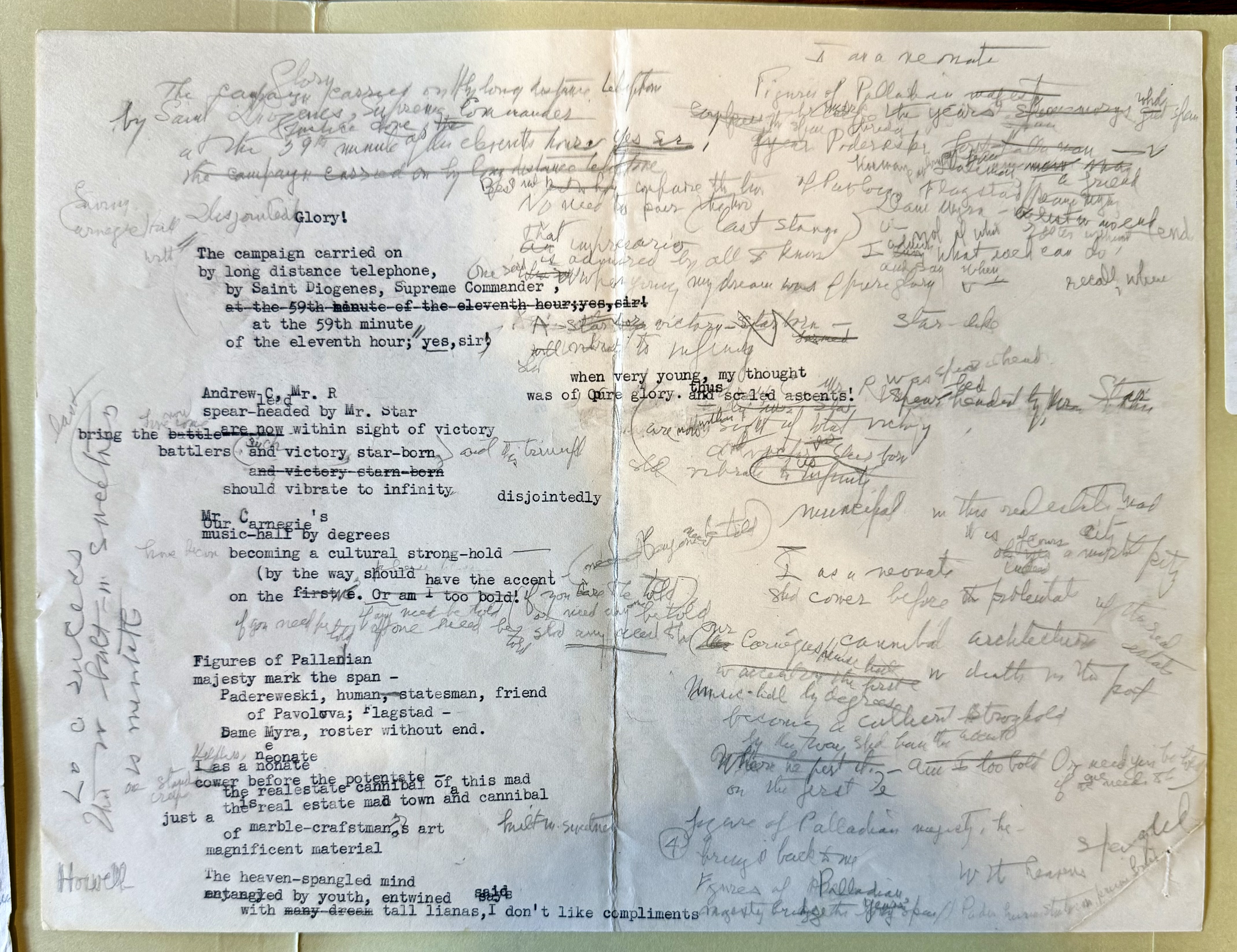 Moore's annotated typescript of Carnegie Hall Rescued