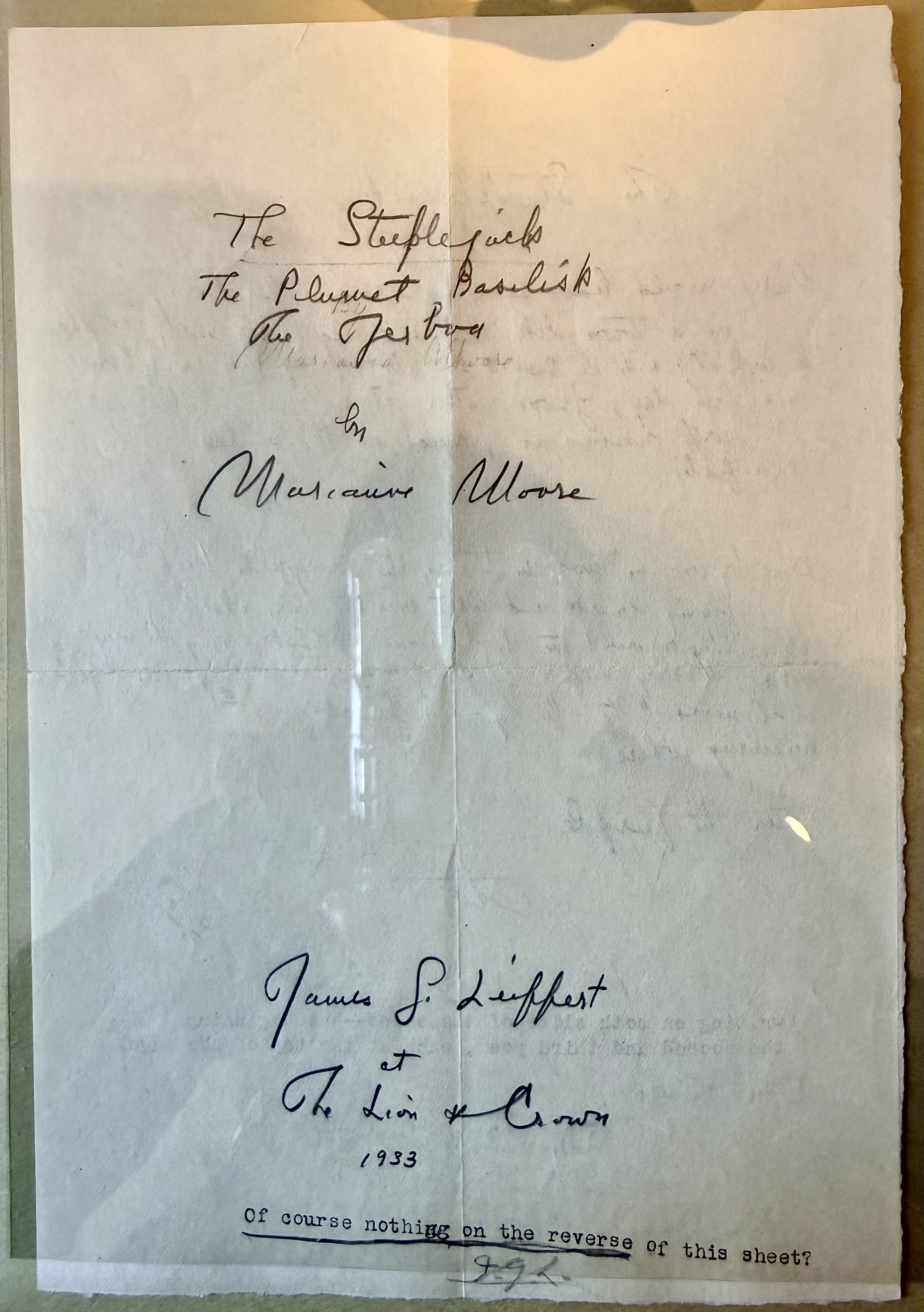 Moore grouped The Steeple-Jack, The Plumet Basilisk, and The Jerboa as a trio to submit to Hound and Horn in 1933
